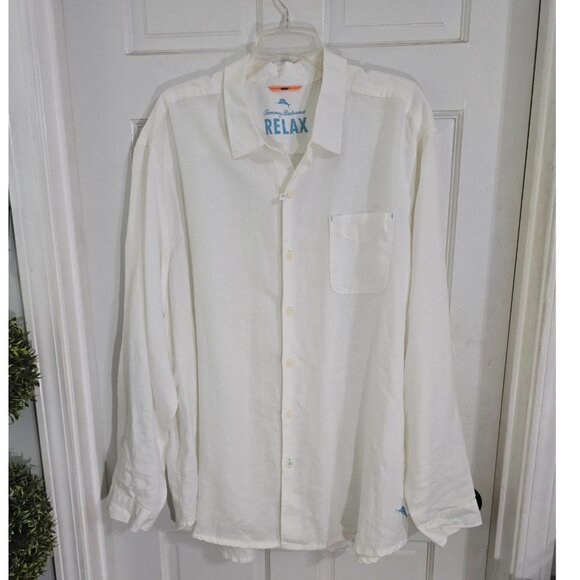 Tommy Bahama Relax Mens White Linen Long Sleeve‎ Button-Up Shirt XXL - Picture 2 of 12